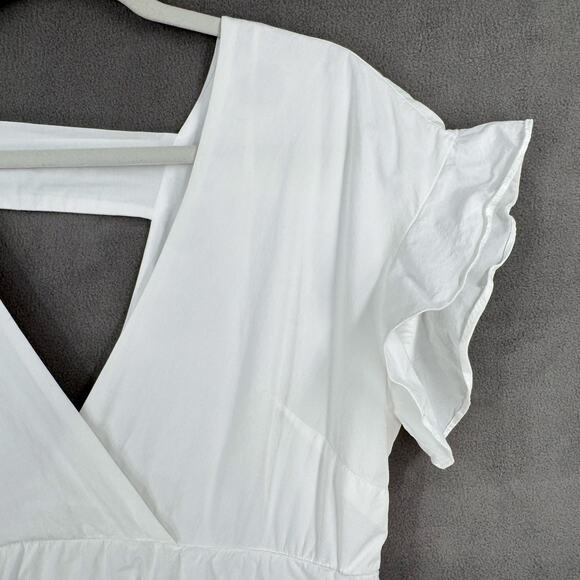 Anthropologie Mini Dress Womens SM White Tiered Flowy Ruffle V Neck Summer Sun - Picture 4 of 11